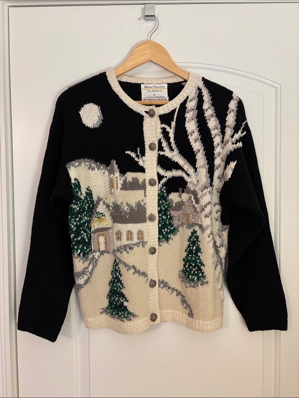 Vintage 1996 Marisa Christina Christmas Village Church Cardigan Women’s L EUC